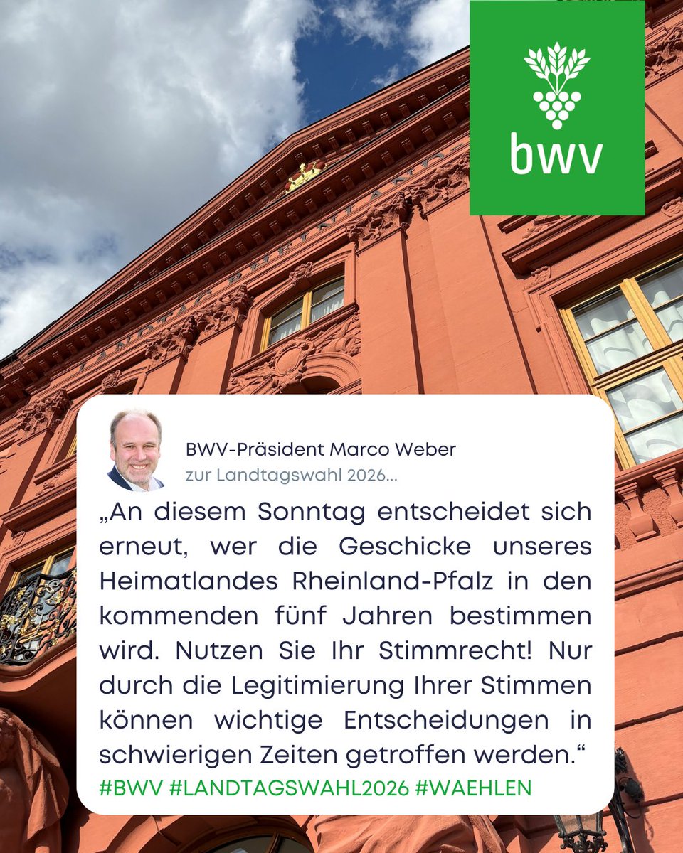 Nutzen Sie Ihr demokratisches Recht und gehen Sie am Sonntag zur Landtagswahl 2026 in Rheinland-Pfalz. Mit Ihrer Stimme entscheiden Sie mit über die politische Ausrichtung unseres Landes in den kommenden fünf Jahren.

Gehen Sie wählen – jede Stimme zählt! 🗳️