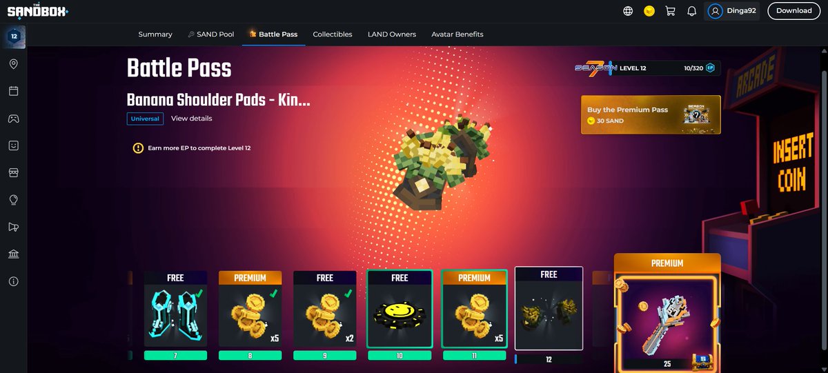 Dingas92's tweet photo. Battle Pass progress check—what level are you at in The Sandbox Season 7? @TheSandboxGame https://t.co/RvF8vxELU4 #Season7 https://t.co/gHvuWAzLeA