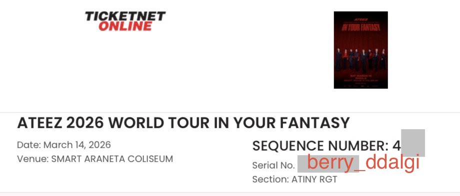berry_ddalgi's tweet photo. proof: ATEEZ Manila ticket (front zone) https://t.co/lDbFrkkJWQ
