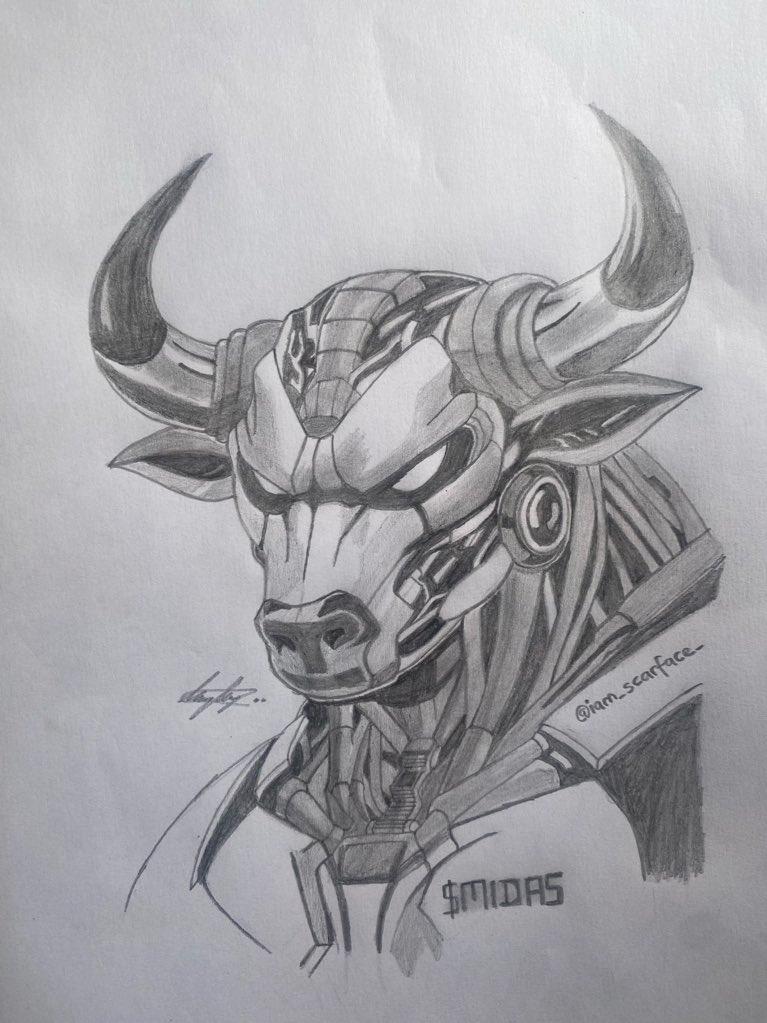 iam_scarface_'s tweet photo. Here’s an Art inspired by @Midas_Minotaur NFT.
I call it THE MECHATAUR, the Ultimate protector of the Labyrinth 🔥
#GoldenGang 👑 #MIDAS #MidasNFTContest #BullRunSZN #KingOfBulls https://t.co/GRIjKr918q