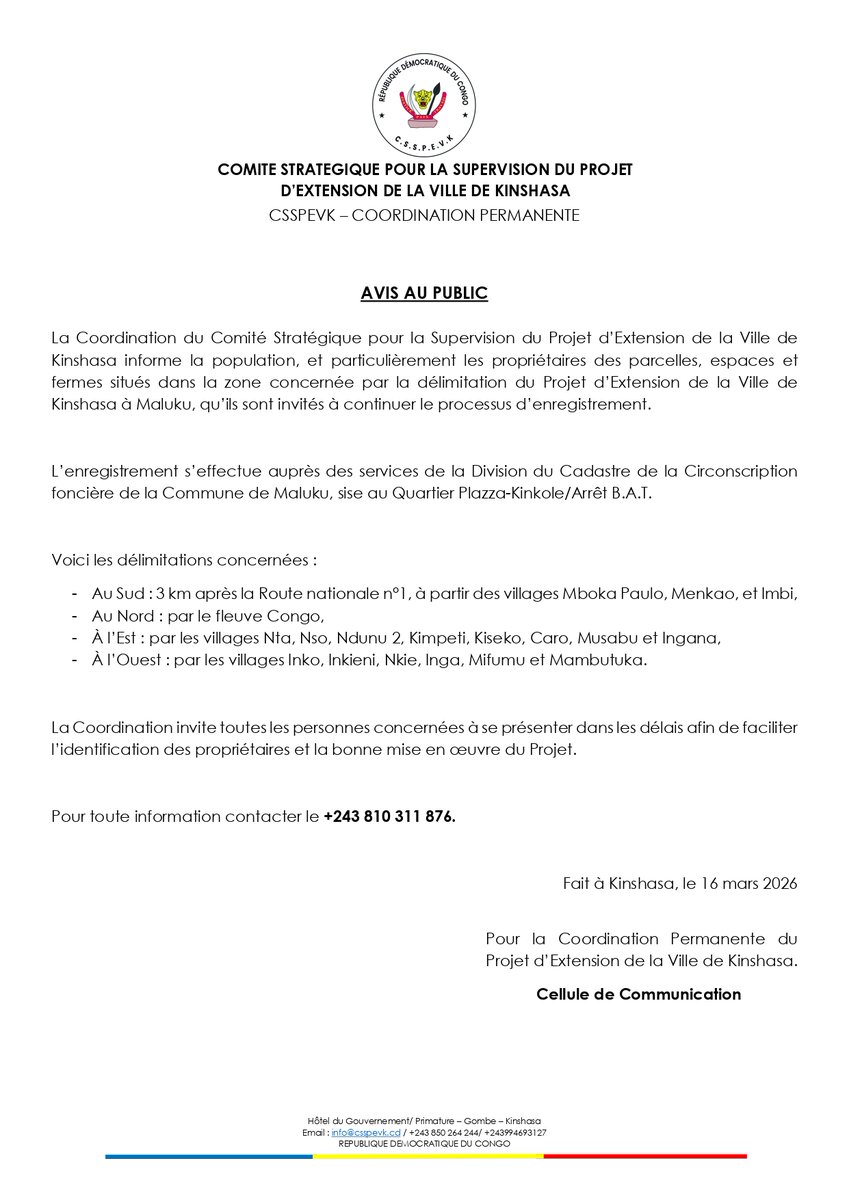 csspevk's tweet photo. AVIS AU PUBLIC

#projetextensionkinshasa #KinshasaKiaMona #CSSPEVK https://t.co/NV0gDkj606