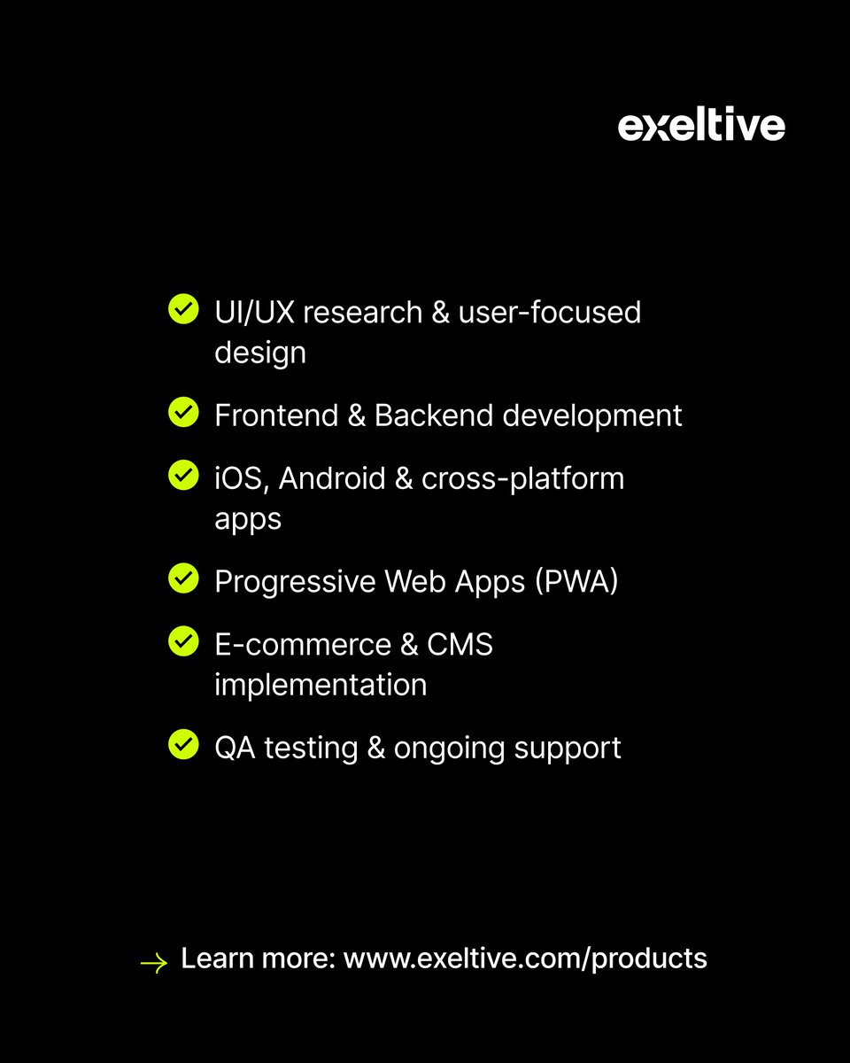 exeltive's tweet photo. ⚙️ Build products that grow with your business

We design and develop scalable digital products, from websites to mobile apps.

🎨 UI/UX Design
💻 Full-stack Development
📱 iOS &amp; Android Apps
⚡ PWAs &amp; E-commerce
Launch faster. Scale with confidence.
🔗 https://t.co/jXOOIlemZ2 https://t.co/i1DvrfmqQT