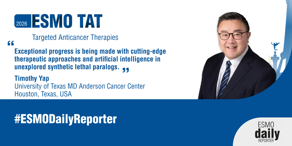 myESMO's tweet image. #ESMOTAT26: In his interview in the #ESMODailyReporter, Timothy A. Yap, TAT Honorary Awardee, shares insights on innovative approaches to exploit synthetic lethality to ‘drug the undruggable’
📌ow.ly/pUIq50YuA7u
 #DrugDevelopment