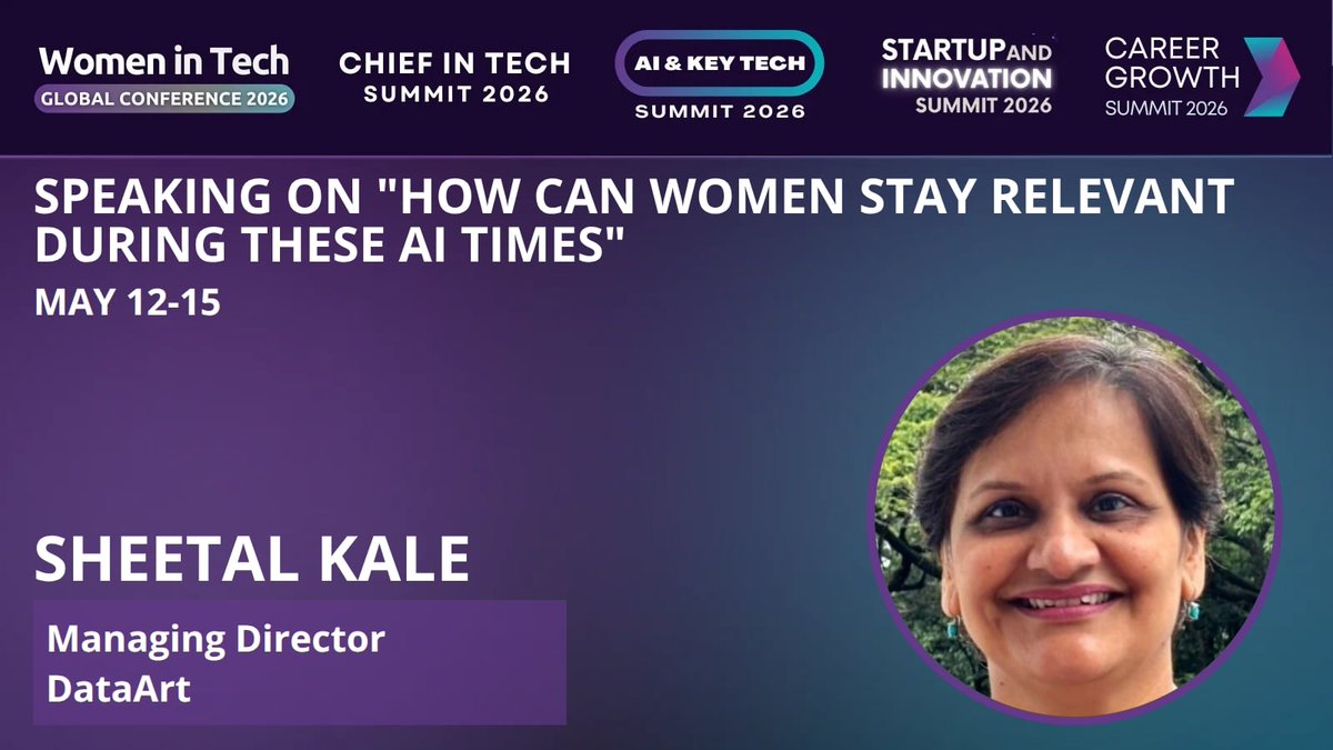 WomenTechNet's tweet image. ⭐🎤 WTGC 2026 Speaker Spotlight

👏 Sheetal Kale — Managing Director, DataArt

💡 How Can Women Stay Relevant During These AI Times

📅 May 12–15, 2026 | Virtual

🎟️ 30% off: shop.womentech.net/products/100-a…

#WTGC2026 #WomenInTech #AILeadership #FutureOfWork