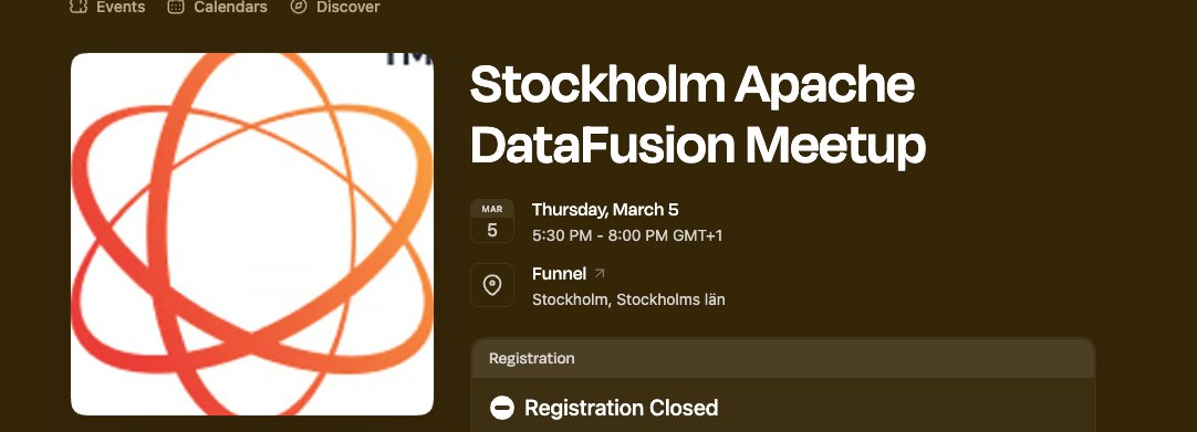 andrewlamb1111's tweet photo. Recording and slides available from the DataFusion Stockholm Meetup: 
Recording: https://t.co/FOaAr05PbU

Slides: https://t.co/il7Fgnczvq https://t.co/peLQuv4rfi
