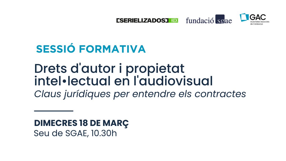 guionistes's tweet photo. Des de @SERIELIZADOS, #SGAE i el #GAC organitzem aquesta sessió que abordarà qüestions clau com la protecció d'obres audiovisuals, la gestió de drets d’autor o les relacions contractuals amb productores i plataformes
✍️ Només per a socis/es de SGAE i GAC
🔗https://t.co/FQOhc5VQIA https://t.co/zXPNcfT1Uw