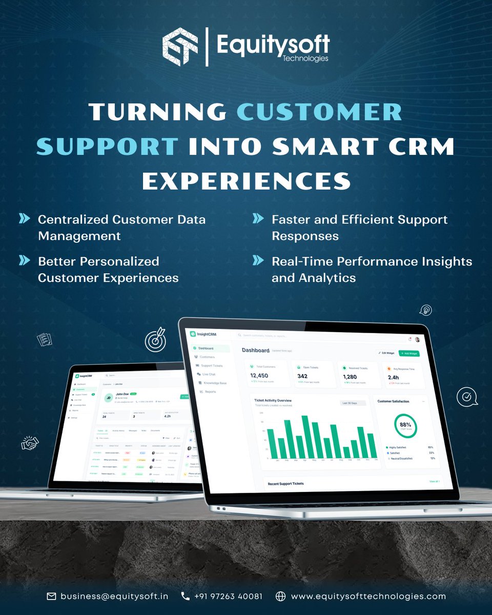 equitysoft's tweet photo. Enhance customer satisfaction with intelligent support solutions.🚀 
 
Manage customer data, support tickets, and interactions from one powerful CRM platform.
 
#CRMSoftware #CustomerRelationshipManagement  #SupportSolutions  #BusinessGrowth 
#Equitysoft💜 https://t.co/r70NCdA2rG