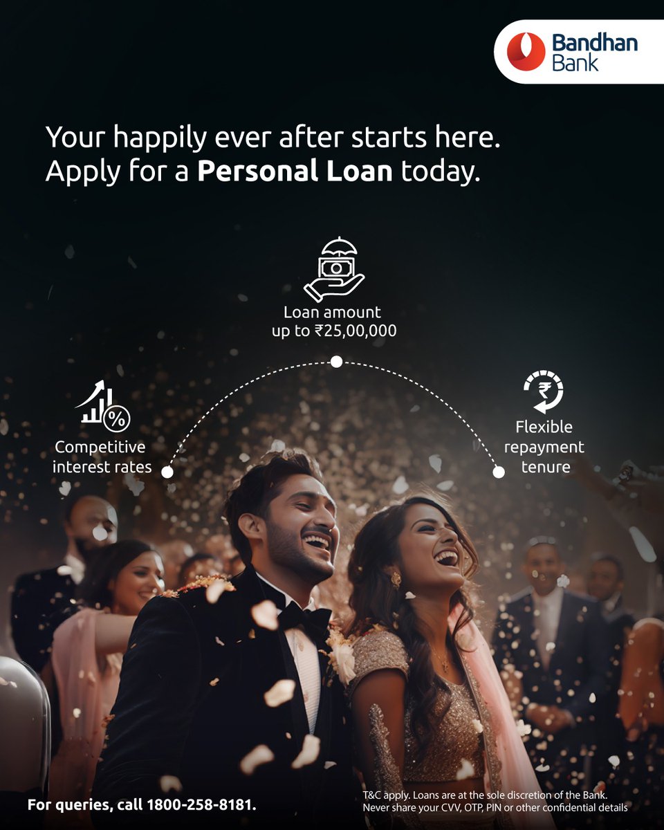 Weddings are about love, laughter, and a whole lot of memories. Let us handle the finances so you can focus on the unforgettable bits. Apply for a Bandhan Bank Personal Loan today.

Learn more: bandhan.bank.in/bandhan-person…
Locate a branch: bandhan.bank.in/banking-outlet…

T&amp;C apply.