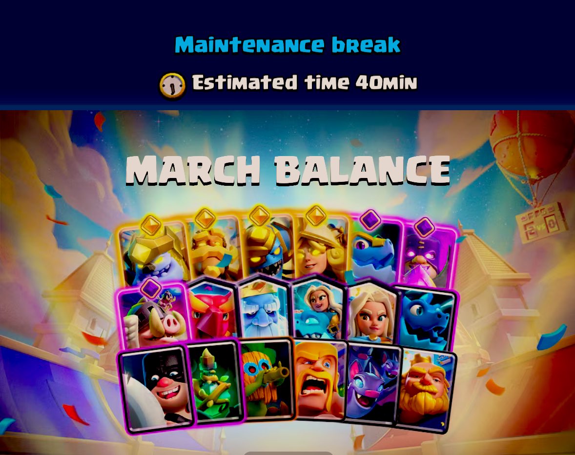 jayraffucci's tweet photo. #ClashRoyale maintenance break? Just downloaded again after 2 years and looks like I have to wait 1,051,240 minutes. https://t.co/CDvSpaBfmU