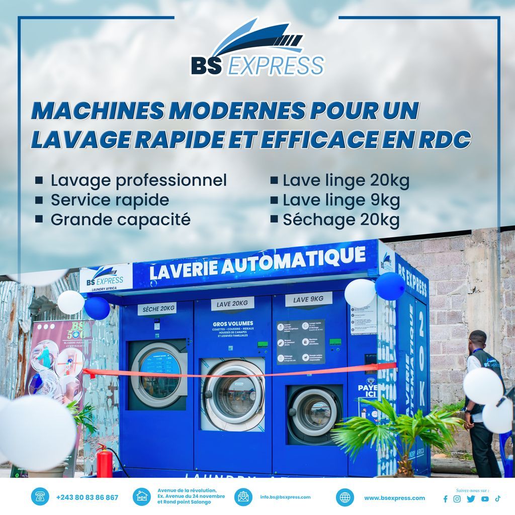 BsExpress65719's tweet photo. À Kinshasa, BS Express propose lave-linge 20 kg, 9kg et séchoir 20 kg. Lavage et séchage en environ 1h30 !
• Lavage 20KG : 13$
• Lavage 9KG : 7$
• Séchage 20KG (45 min) : 7$
• Séchage 9KG (30 min) : 6$ 
TEL +243 800 795 597 ou +243 808 386 867
#Kinshasa #RDC #LaverieAutomatiq https://t.co/et4q7ZgoFl