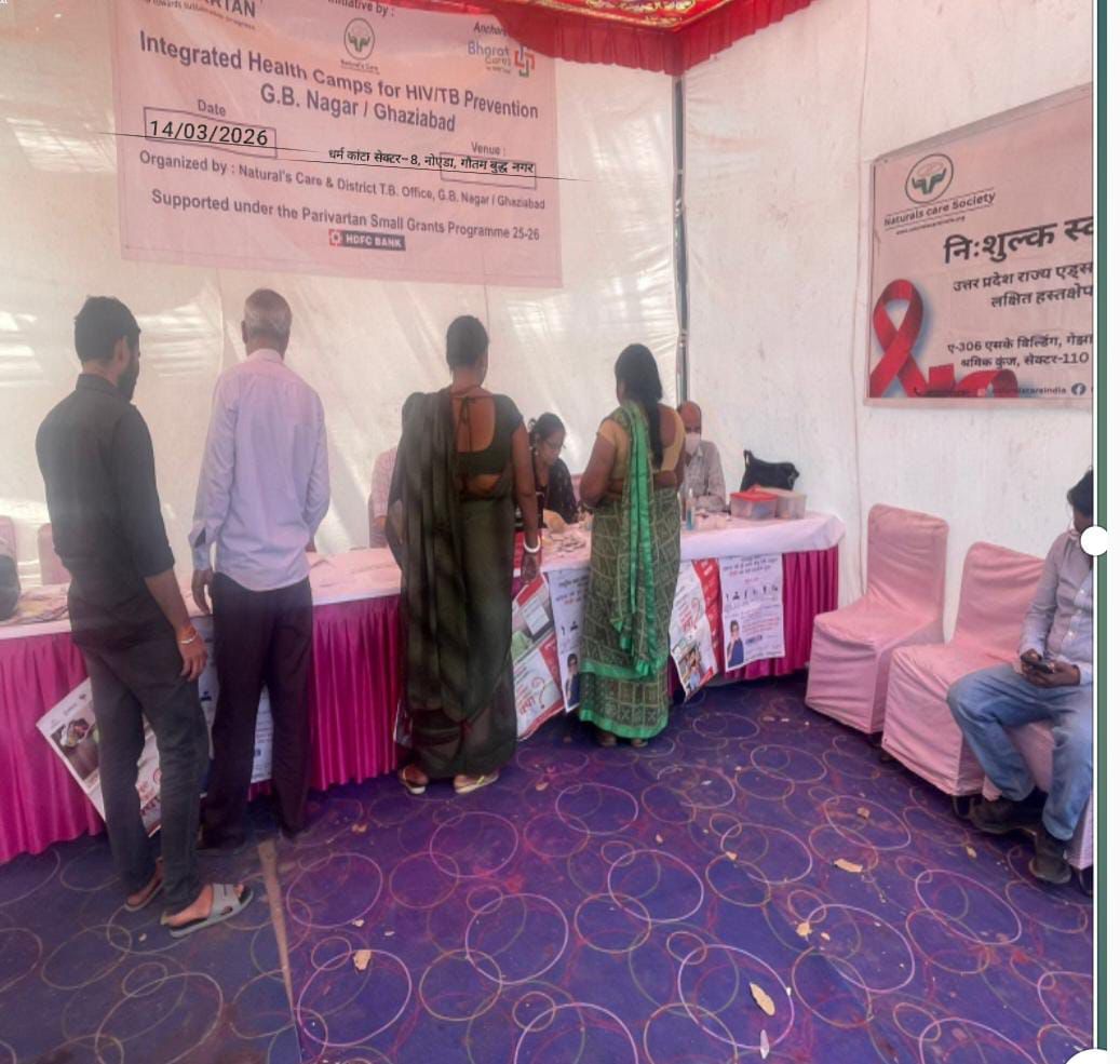 दिनांक: 14 मार्च 2026

को सेक्टर–8, व सेक्टर–10 नॉएडा की झुग्गी झोपडीयों मे  क्षय रोग विभाग व Natural’s Care संस्था द्वारा एक  Health Camp का आयोजन किया गया। 
शिविर के दौरान लोगों को पंजीकरण किया गया तथा HIV Testing, TB Screening और STI की पहचान से संबंधित सेवाएँ प्रदान की गईं।