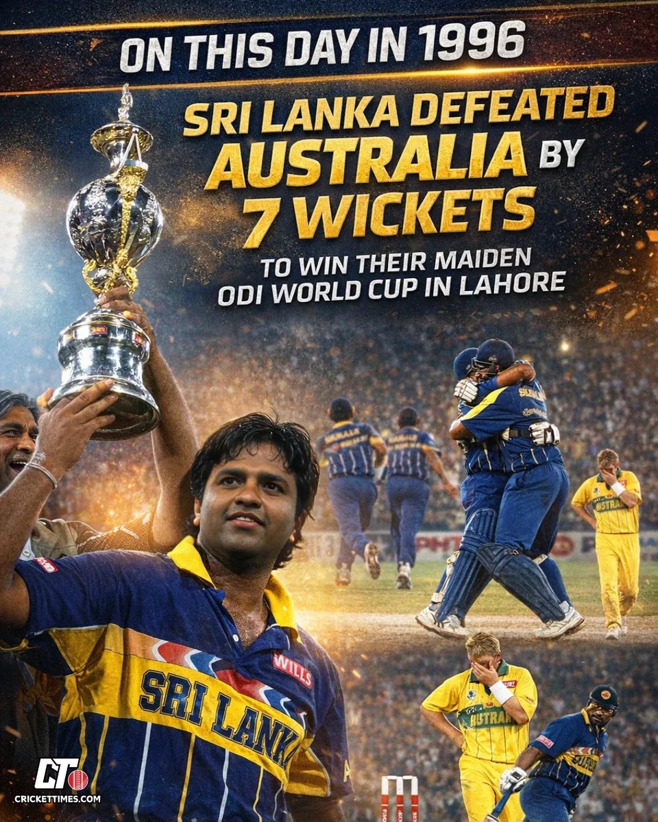 CricketTimesHQ's tweet image. #OnThisDay in 1996, Sri Lanka won their maiden ODI World Cup title 🏆⚡

#SLvAUS #SriLankaCricket #ODIWorldCup