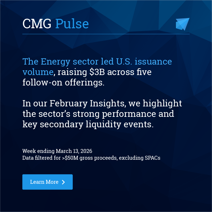 CMG’s Pulse is powered by DataLab, delivering global ECM market signals and performance trends.

🔗 Check out our February Insights: hubs.ly/Q046N9JS0.
📩 To learn more, contact sales@cmgx.io.