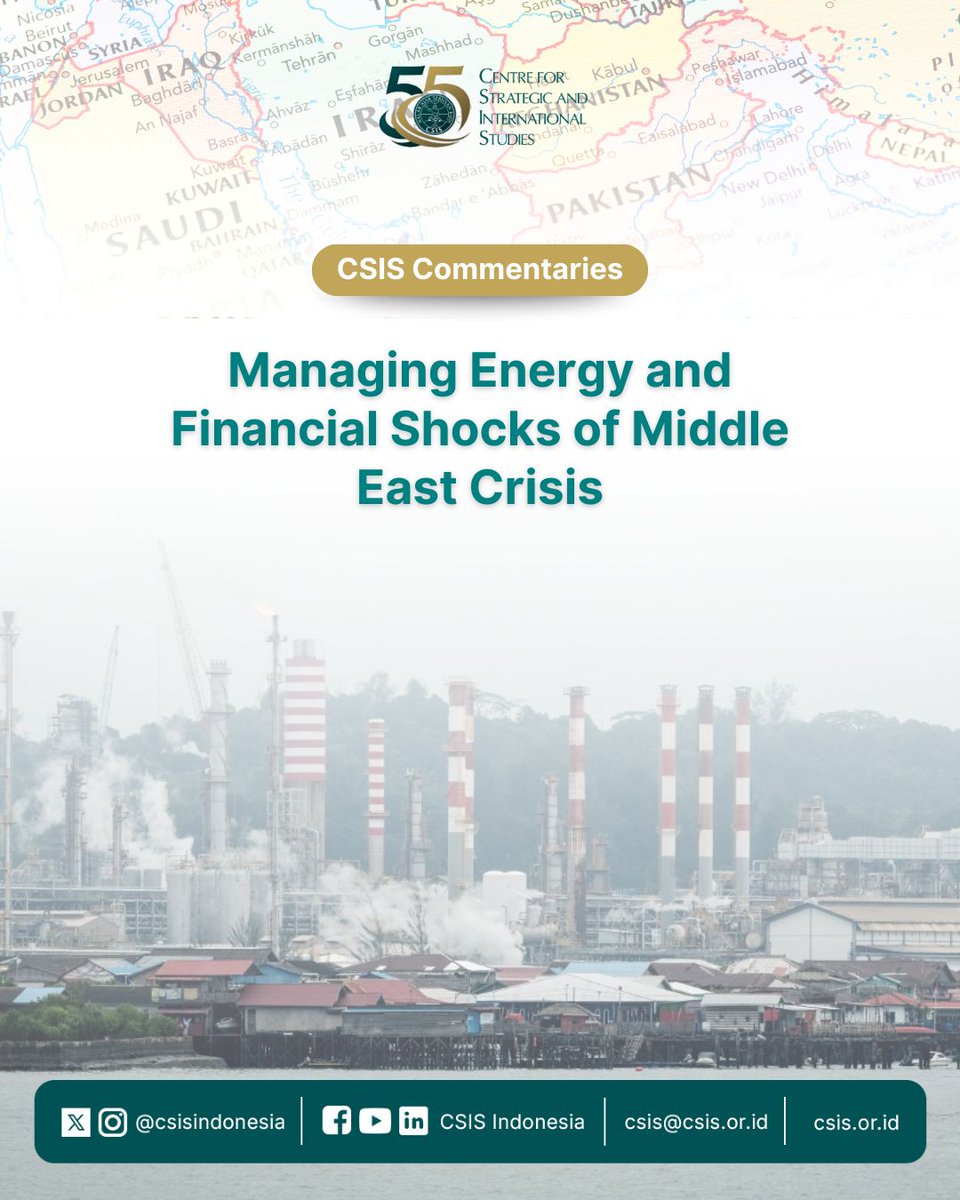 CSISIndonesia's tweet photo. The ongoing conflict in the Middle East could affect Indonesia’s economy. 
📌 The impact depends on how long the conflict lasts, but risks increase if tensions continue for several weeks.
📌 The main transmission channels include higher oil prices, shipping disruptions, inflation, rupiah volatility, and fiscal pressure.