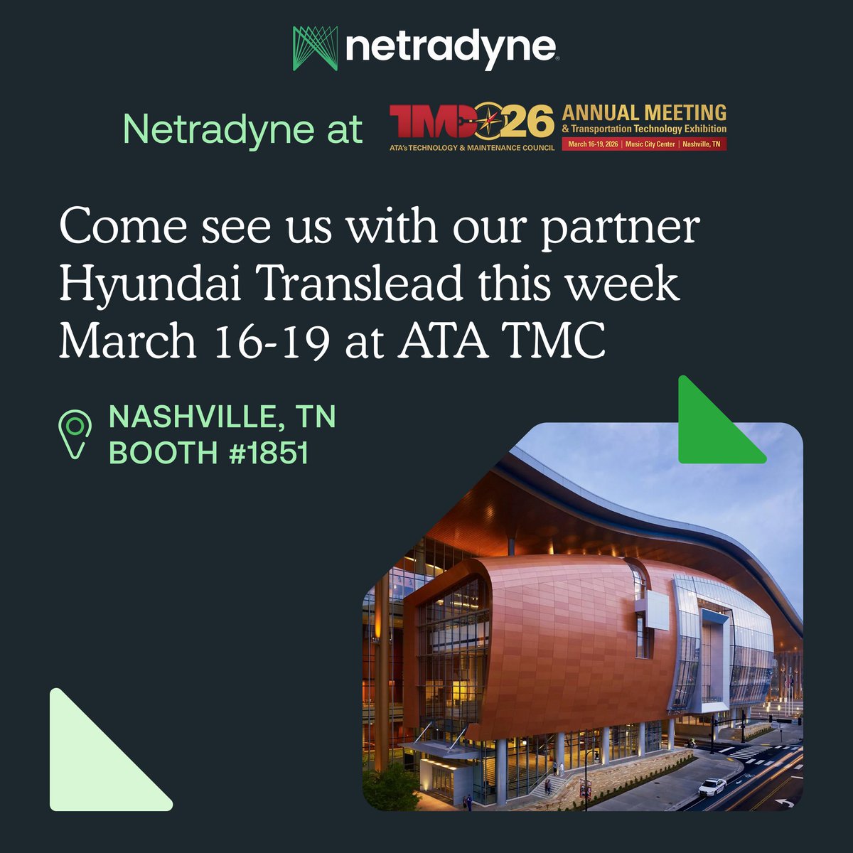 Netradyne's tweet image. Visit us at #TMC26 and learn more about our new integration with @hyundaitrailer. Learn how to achieve unified 360° tractor-trailer video visibility for fleets at booth 1851. #FleetManagement #TractorTrailer