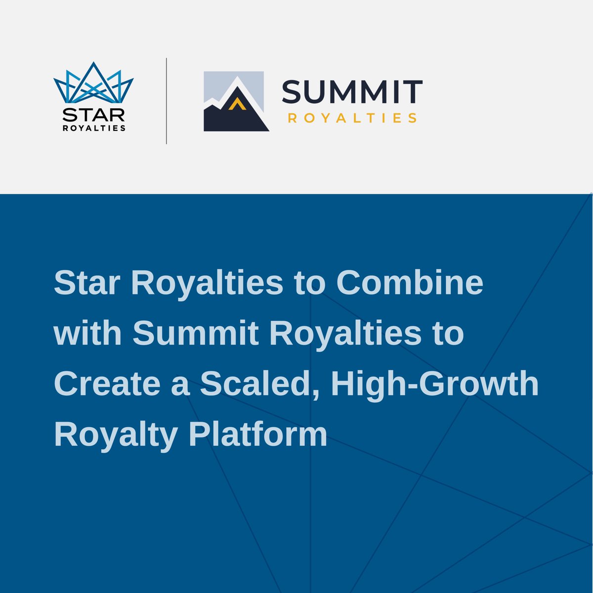 We are proud to announce that Star Royalties Ltd. and Summit Royalties Ltd. have entered into a definitive agreement whereby Summit will acquire all the issued and outstanding common shares of Star. 

Read the full news release here: starroyalties.com/news/20260316-…