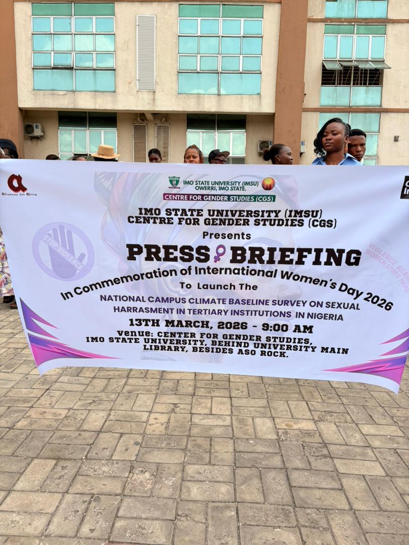 AfAafrica's tweet photo. #2026InternationalWomensDay!

On Friday, 13th March 2026, at Imo State University, Owerri, the Centre for Gender Studies, in collaboration with #AlliancesForAfrica (AfA), commemorated International Women’s Day with a press briefing and the launch of a ground-breaking baseline survey on sexual harassment in Nigerian public tertiary institutions. Conducted across twelve universities spanning Nigeria’s six geopolitical zones, the study responds to the urgent need for credible data to better understand the scale and persistence of gender-based violence on campuses. This initiative reflects a shared commitment to strengthening institutional frameworks, mobilizing stakeholders, and challenging harmful norms in order to foster safer, more inclusive learning environments.

As part of the day’s activities, the team paid a delegation visit to the Vice-Chancellor, Prof. Uchefula Ugonna Chukwumaeze, who was represented by the Deputy Vice-Chancellor (Administration), Prof. Martin Onu. During the press briefing, the Director of the Centre for Gender Studies, Dr. Ngozi Chuma Umeh delivered the official press statement, highlighting key findings of the survey and emphasizing the urgent need for collective action to address sexual harassment in tertiary institutions.

The university’s leadership reaffirmed its unwavering commitment to the protection of human rights and the promotion of safe academic spaces, while commending AfA and the Centre for Gender Studies for their proactive role in advancing dignity, equality, and justice within the university community.

Reinforcing this commitment, the university emphasized its zero-tolerance stance on sexual harassment and abuse across all genders, supported by established accountability mechanisms, including a disciplinary committee. Plans to integrate Gender Studies into the academic curriculum further demonstrate a forward-thinking approach to promoting awareness and driving long-term cultural change.

The call for deeper collaboration with AfA underscores a collective determination to translate advocacy into sustained action.

The event also featured a sensitization and advocacy rally across the university campus, aimed at raising awareness, engaging students and staff, and amplifying the call for safer and more respectful learning environments. 

This collective effort not only strengthened partnerships but also reaffirmed a shared vision of building institutions where every individual can thrive free from fear, discrimination, and abuse.

#EndCampusHarassment
#AlliancesforAfrica
#GenderJustice
#Nigeria

@awdf @ActionAidNG @unwomenNG  @UN  @SOAWR @macfound  @AmnestyNigeria  @amplifyfund @mamacash