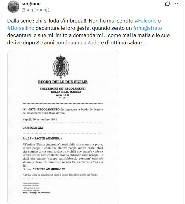 sergionebg's tweet photo. @lanzo_ruggero Il problema di certe #procure  è il protagonismo dal bacio di Andreotti a 105 processi a Silvio! #facimmu_ammuina  e mentre inseguono politicamente le vittime la #mafia lei cresce e gode di ottima salute 
#VOTARE #SI è UN #DOVERE
https://t.co/slrxgouxsB https://t.co/RkvRwwfc42