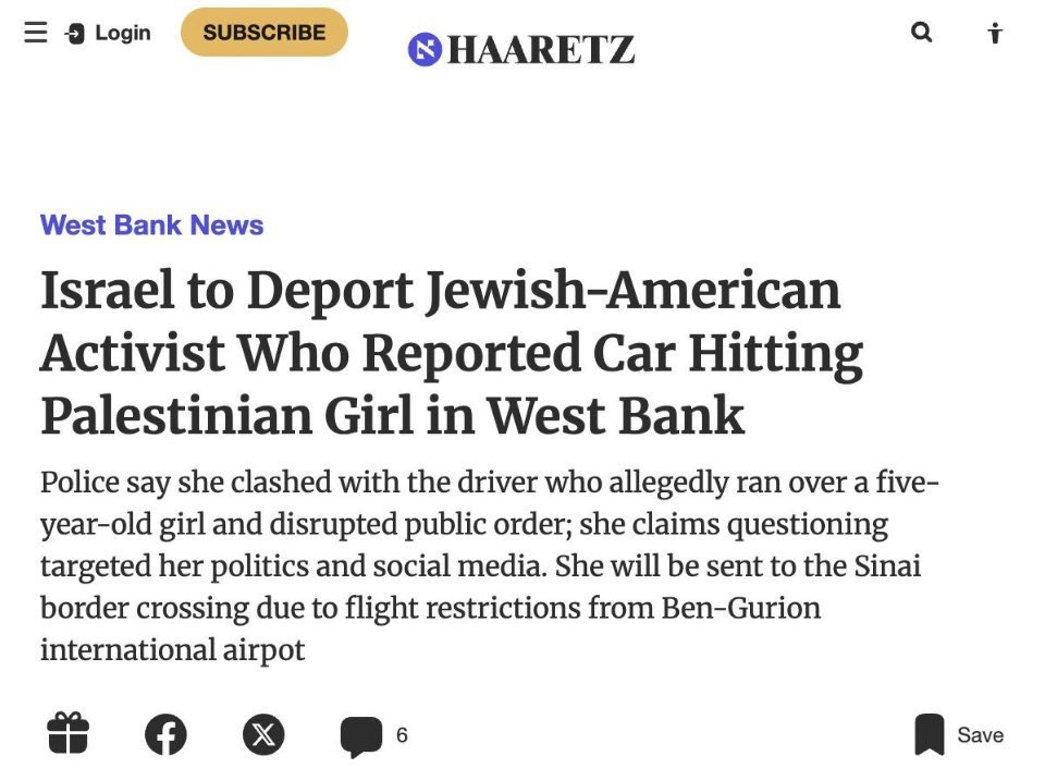 Los atropellos intencionados a palestinos en Cisjordania son habituales por parte de colonos israelís. Ayer se conoció que deportaron de Israel a una activista por denunciar uno de estos atropellos.