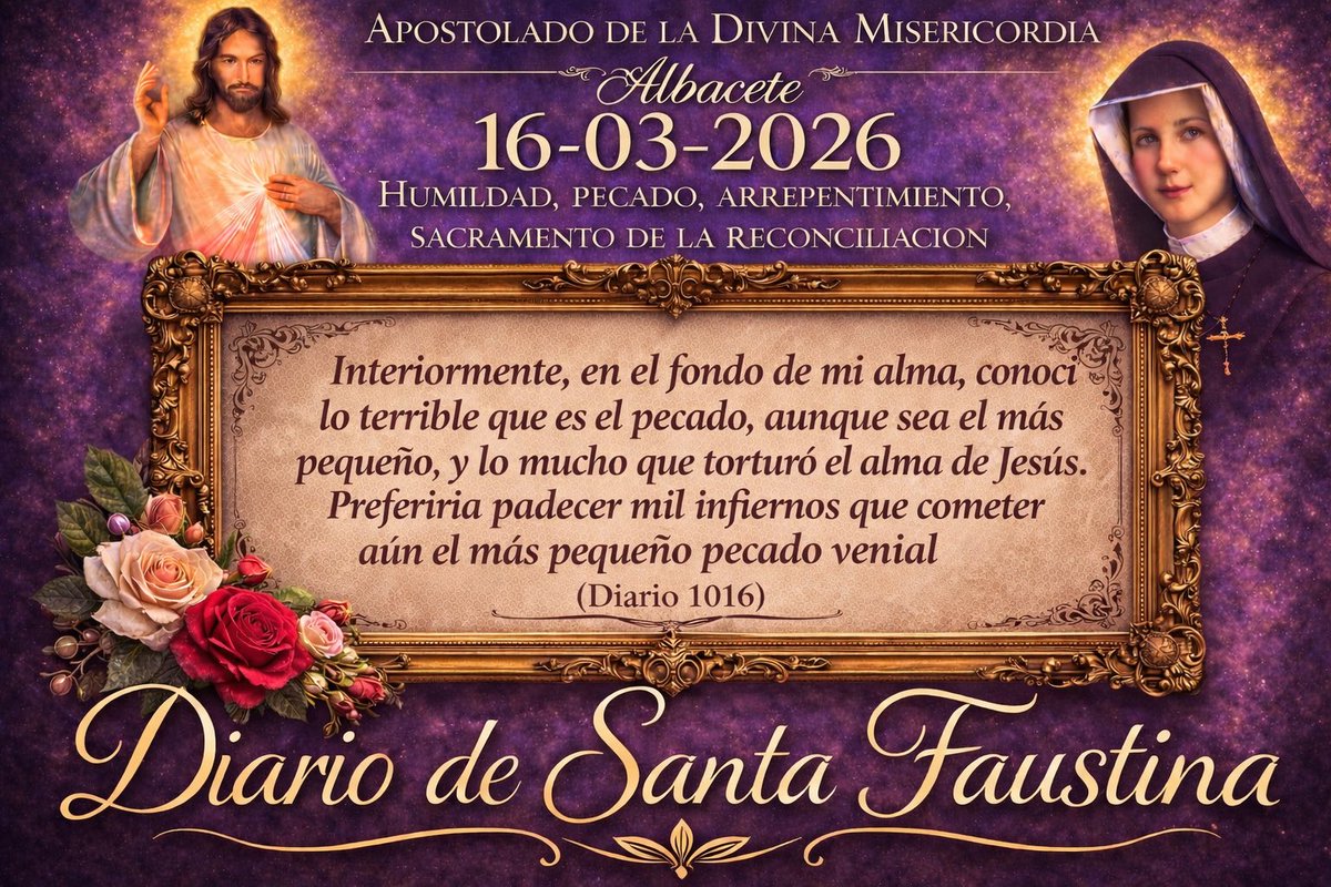 «Conocí lo terrible que es el pecado, aunque sea el más pequeño, y lo mucho que torturó el alma de Jesús» (Diario 1016).

#JesúsConfíoEnTi