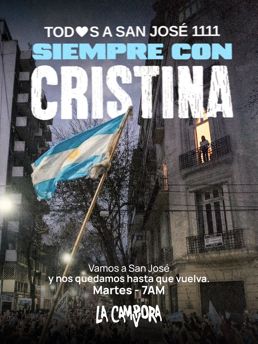 SIEMPRE CON CRISTINA ✌🏼

Martes 17 en San José 1111.
Desde las 7 am hasta que vuelva Cristina.