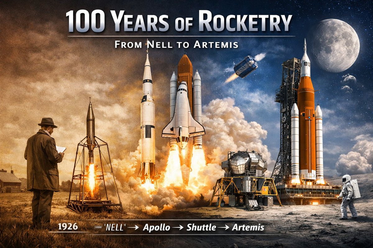 100 years ago today the first liquid-fueled rocket flew for 2.5 seconds. 🚀

That tiny rocket - “Nell” - proved modern rocketry was possible.

A century later we’re returning to the Moon with the Artemis program.

From cabbage fields → lunar missions.

1926 → 2026

The next
