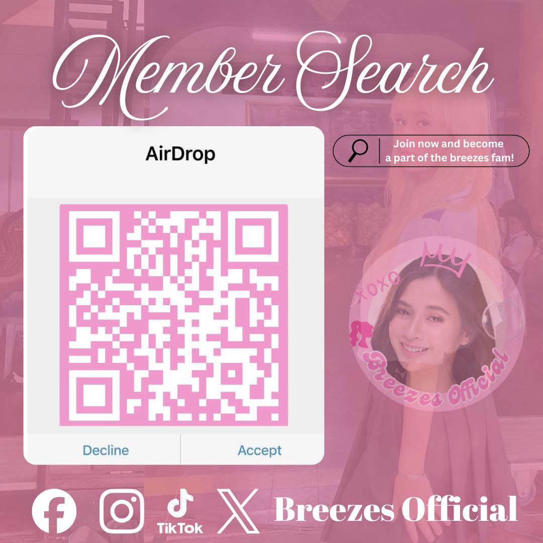 BreezesOfc's tweet photo. Hey Breebies! We're super excited to invite you to join BREEZES OFFICIAL!๐ฉท Join BREEZES OFFICIAL and support Bree! Let's spread love and good vibes!
Scan QR code & fill GForm to join GC. Be part of the crew!
https://t.co/m9EthvvaPG
#BreezesOfficial
#BreeBarrameda
#Breebies https://t.co/NxOzimfUoY