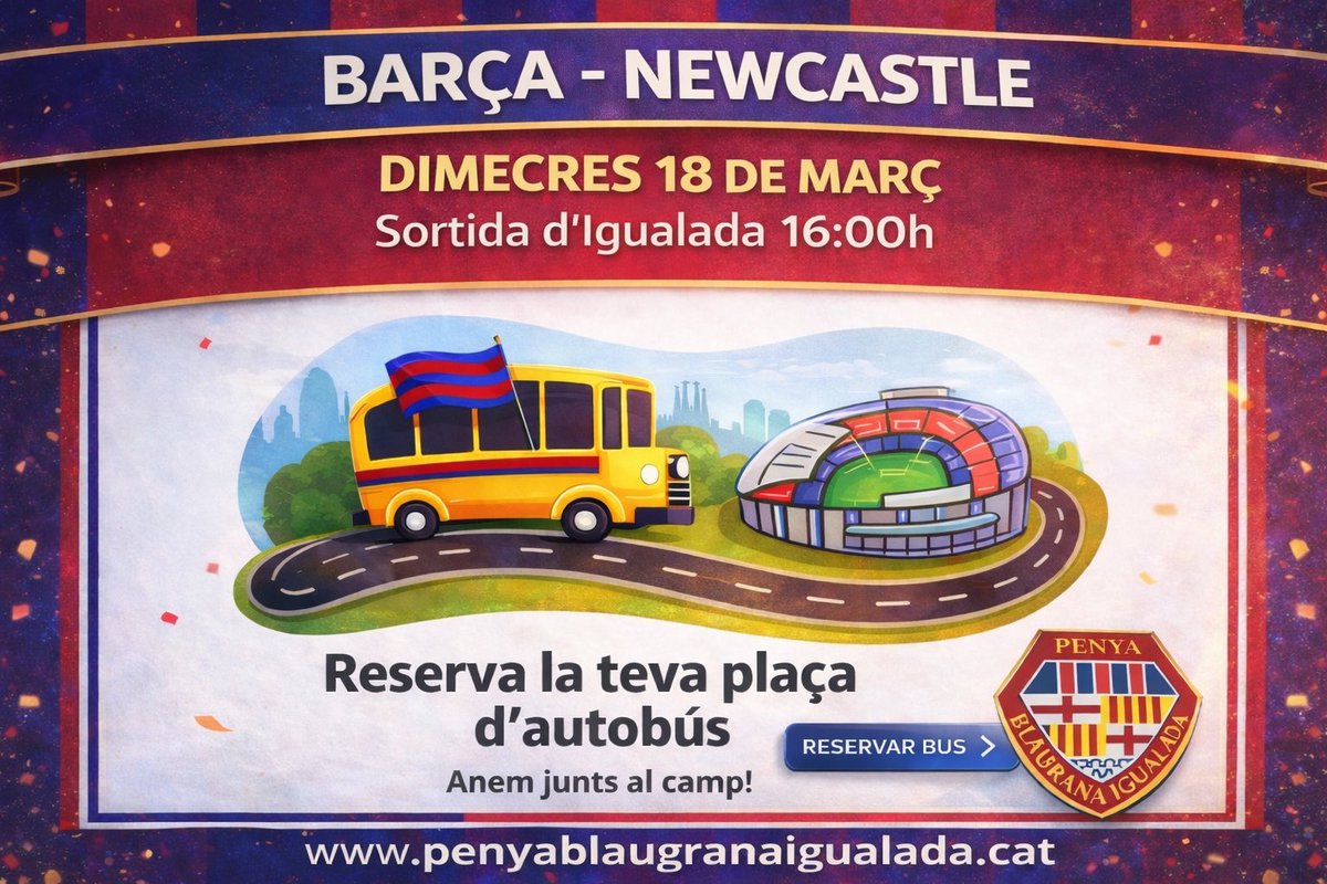 PBIgualada's tweet photo. Vine a animar l’equip amb nosaltres Som-hi💙❤️https://t.co/2paPNhKuyV
#IgualadaCuler #SempreBarça #ForçaBarça #Supporters #FCBlive #FCBarcelona
#esportigualada #Igualada
@FCBarcelona_cat
@FCBPenyes
@ConfePenyesFCB
@PBIgualada
@AgrupacioFCB
@FCBjugadors https://t.co/Hx557shI6T