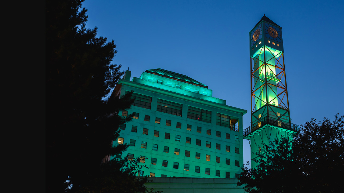 citymississauga's tweet photo. Tonight, we are lighting the #Mississauga Civic Centre clock tower teal for Long Covid Awareness Day. #ILCAD2026 https://t.co/XHGyCTlgbe