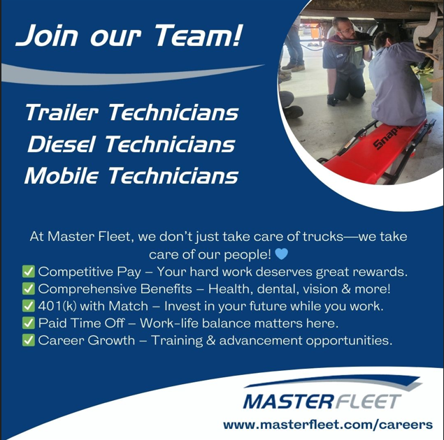 masterfleetllc's tweet photo. Join a team that values you as much as our customers. Apply today! 🚀

#MasterFleet #JoinOurTeam #FleetCareers #WorkWithTheBest https://t.co/h5tsA0L2Xz