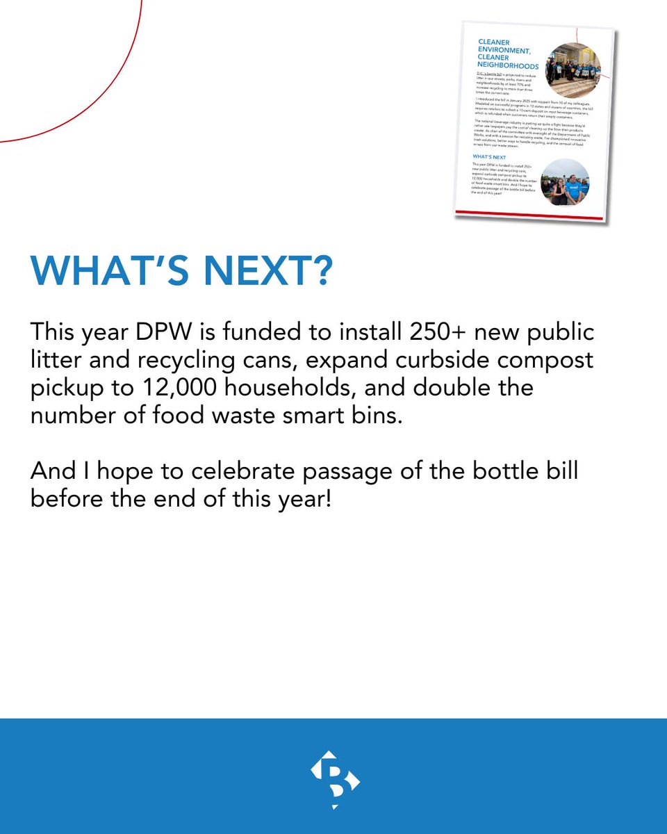 What's next?
This year DPW is funded to install 250+ new public litter and recycling cans, expand curbside compost pickup to 12,000 households, and double the number of food waste smart bins.
And I hope to celebrate passage of the bottle bill before the end of this year!