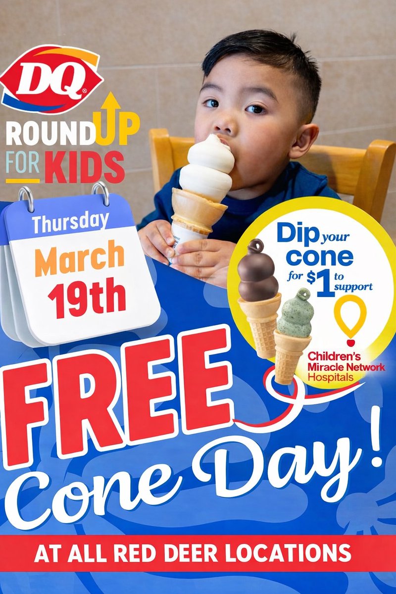 Join us for Free Cone Day, This Thursday!  At all Red Deer Locations!