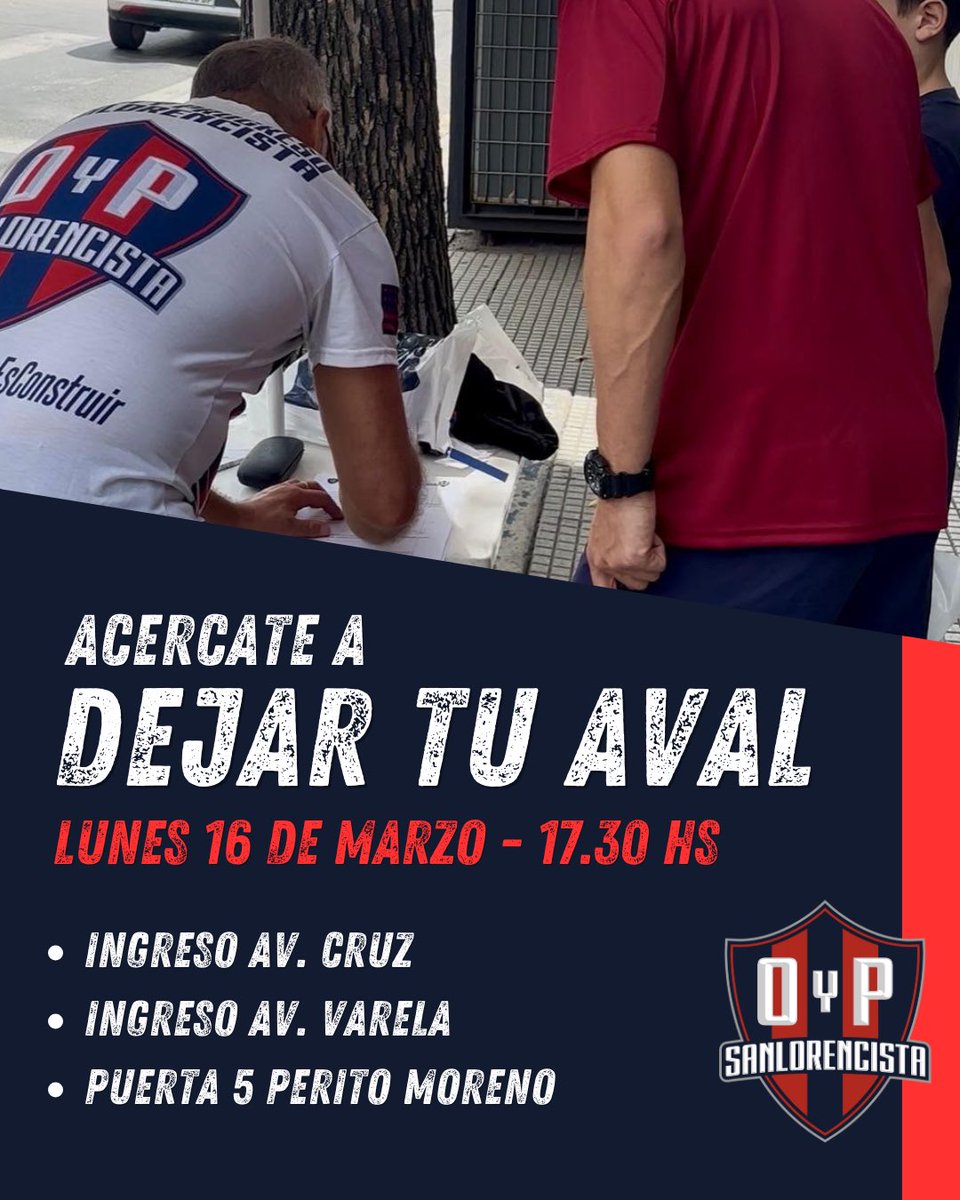 ¡Desde las 17:30 HS los esperamos en los diferentes ingresos al Estadio Pedro Bidegain!

#VamosAReconstruirSanLorenzo 💙❤️