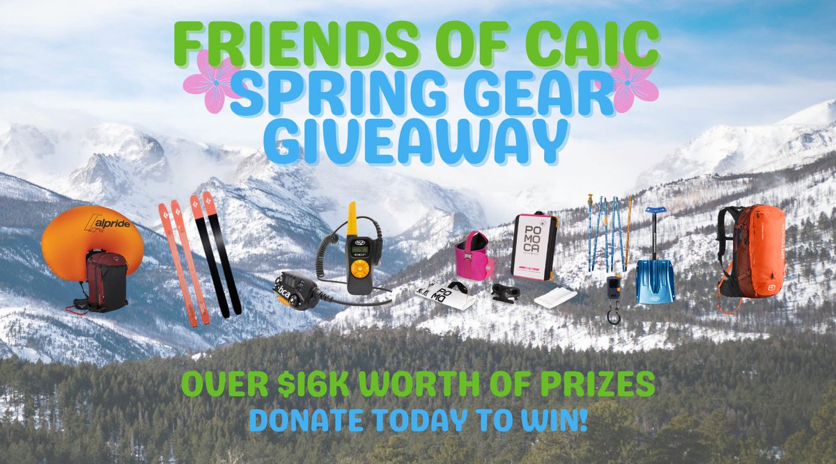friendsofCAIC's tweet photo. 🌸Friends of CAIC Spring Gear Giveaway is back! From now until April 1, help us raise $30,000 for avalanche safety.

Every $20 donation you make = one entry to win gear of your choice.

➡️https://t.co/F2NjmM7ZJw https://t.co/SfR2YkW6wS