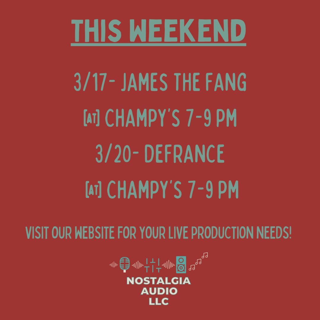 NostalgiaAudio's tweet photo. 🎻 Get ready for another weekend of live music, kicking off on Tuesday with St. Patrick's Day! 🍗🍀 Immerse yourself in the festive atmosphere, savor delicious food, and enjoy the lively spirit.🪕 

#audio #audioengineer #shoalsmusic #livemusic #nostalgiaaudiollc #shoals #champys https://t.co/FoEI6P6657