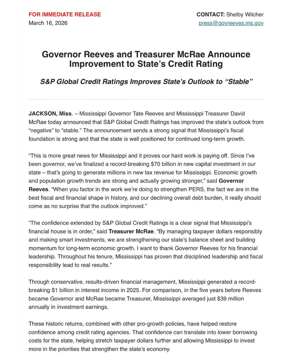 Governor Tate Reeves tweet media