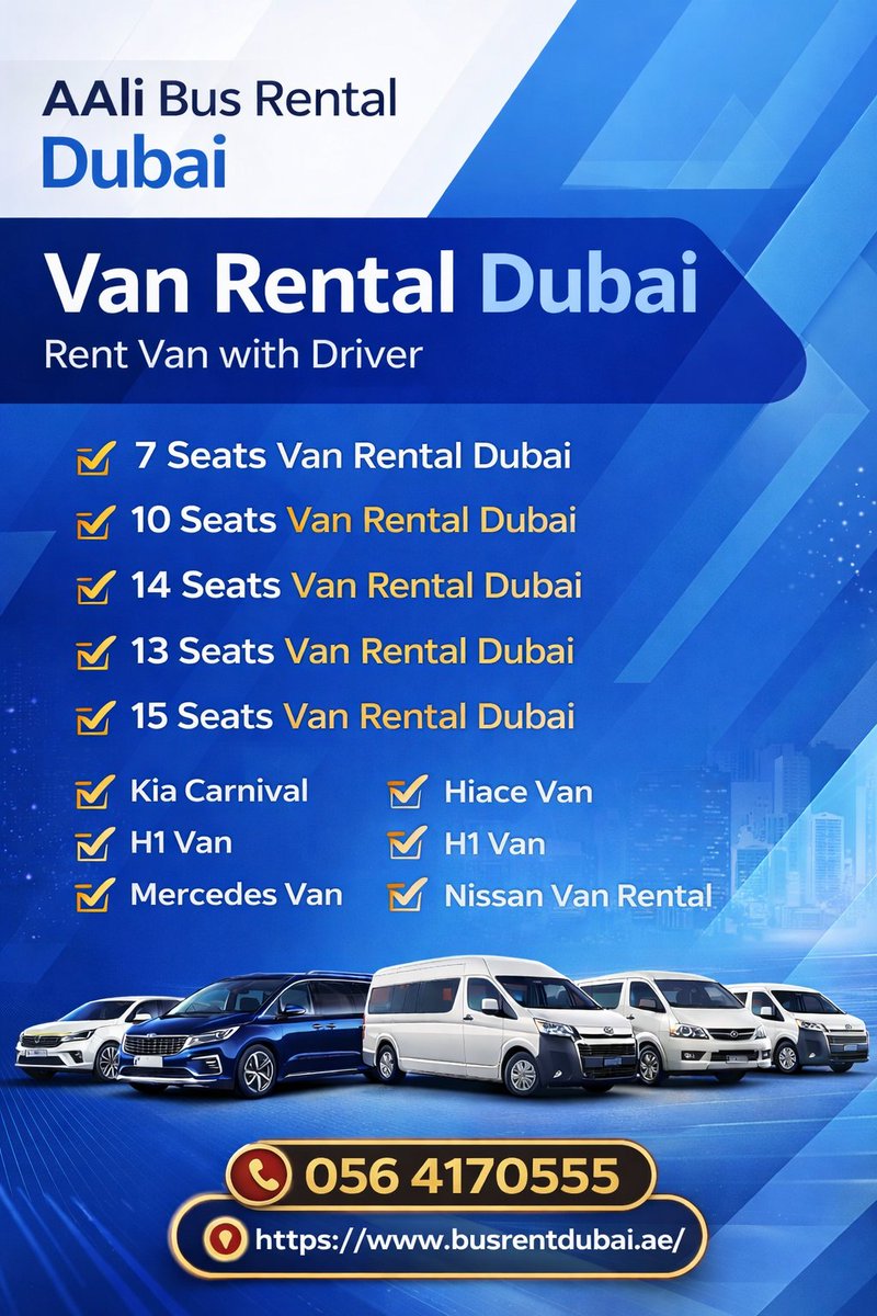 Van Rental Dubai offer by AAli bus rental.
Rent 7 to 15 seater van at best rates now at busrentdubai.ae/rent-van-with-…