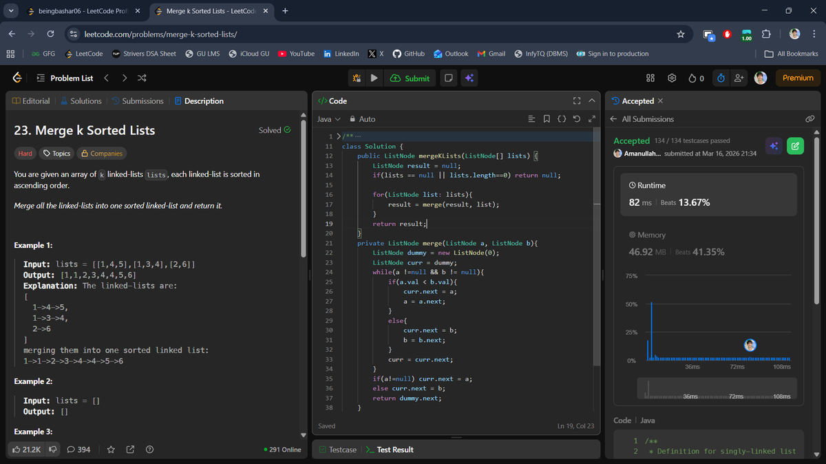 beingbashar06's tweet photo. #Day83 of #100DaysOfCodeChallenge

Solved a challenging linked list problem today.

• Merge k Sorted Lists

Day 83 done ✅

#100DaysOfCode #LeetCode #DSA #Java #LinkedList #ProblemSolving https://t.co/4kd4Up9atR