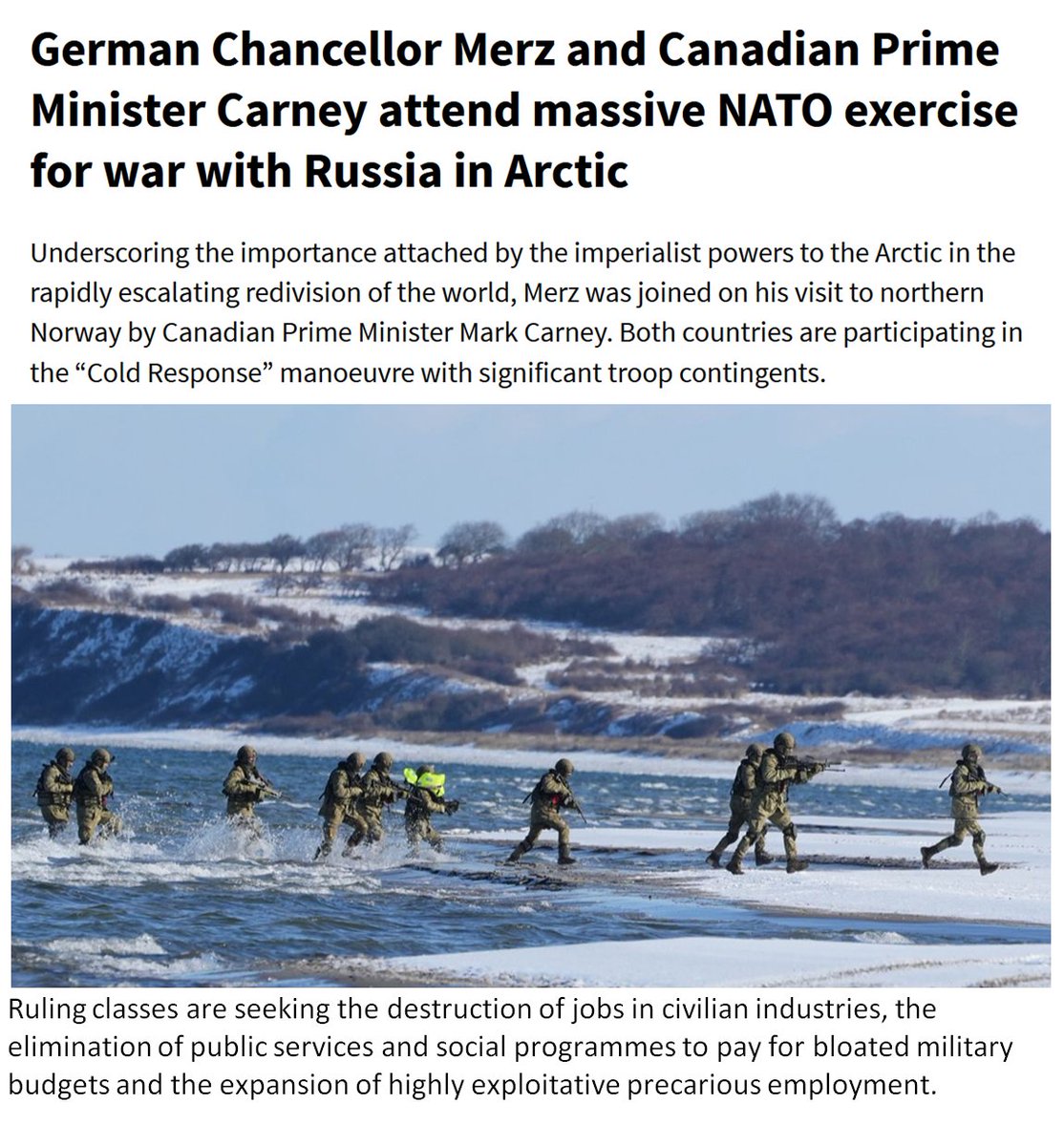 NoWar28052360's tweet image. #Canpoli #NATO

#Carney plan to increase military spending to 5 percent of Canada’s GDP within a  decade proves that being at “the table” means being ready for World War  III.

wsws.org/en/articles/20…