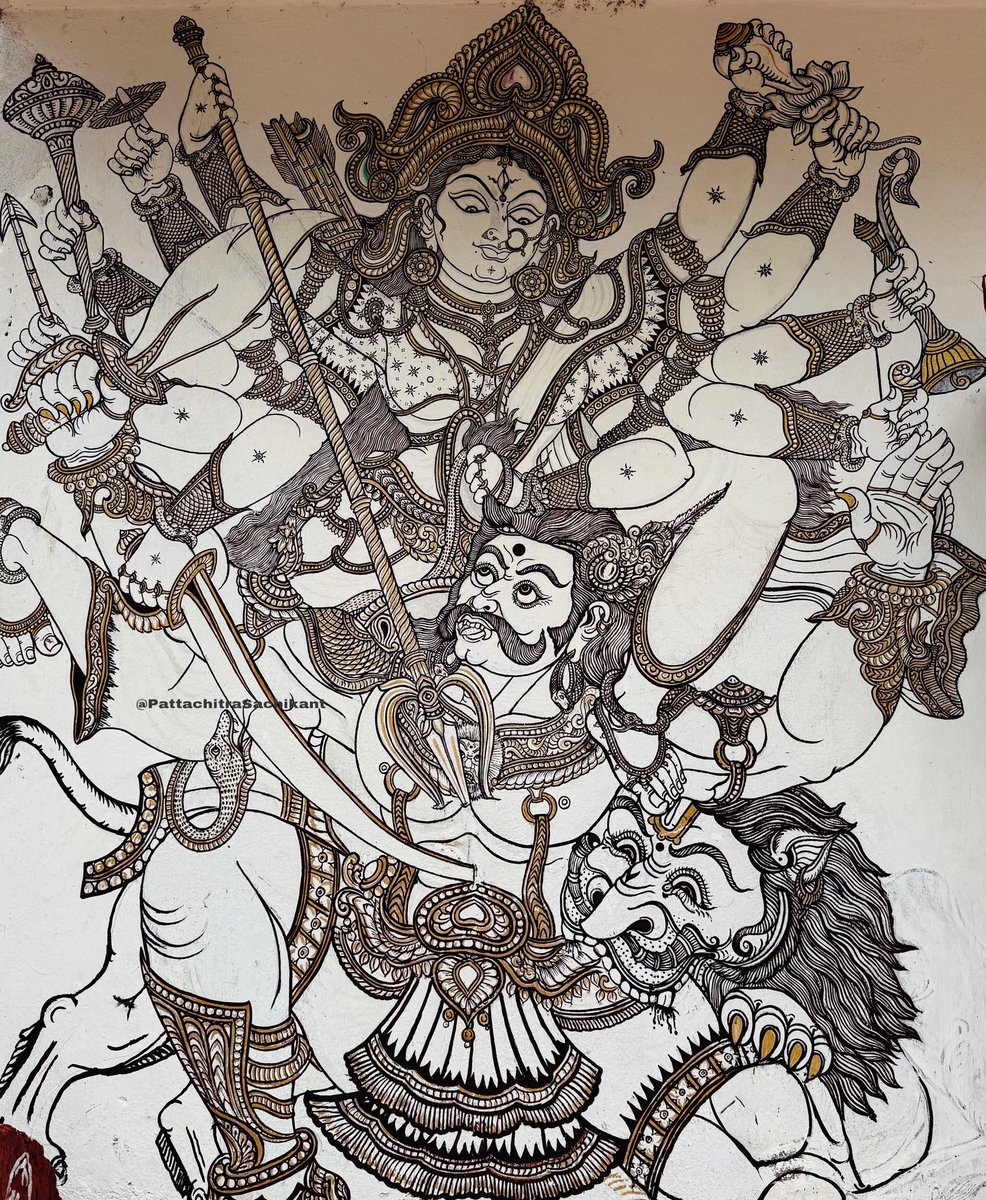 ISachikant's tweet photo. Ten arms, divine power, and fearless strength — Mahishasuramardini, the form of Durga who defeated Mahishasura.

#pattachitrapainting #artistonx #buyartonline #customise #buypaintings #buypattachitra #artforsale https://t.co/MF6Yu0RKC9