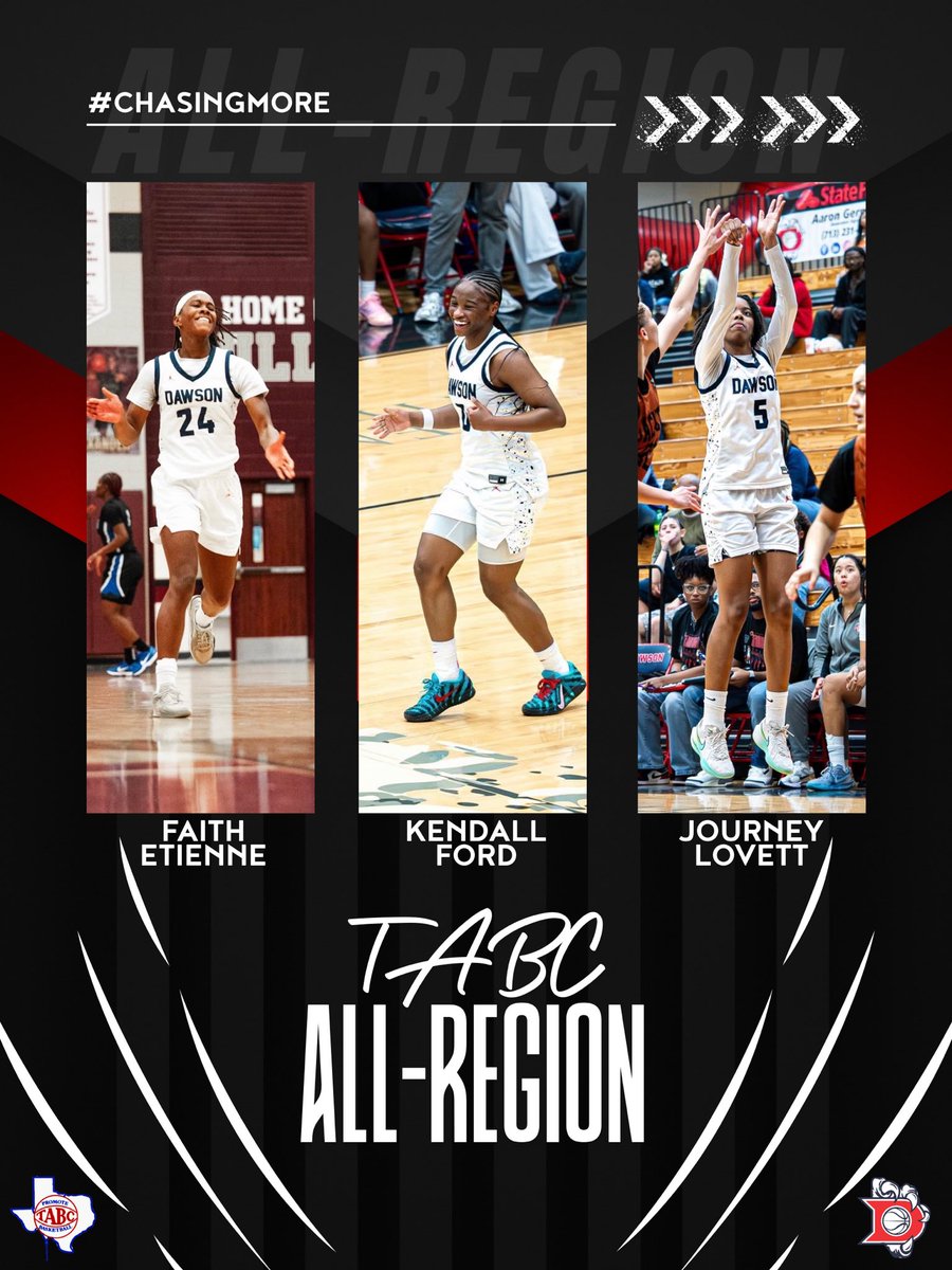 Congrats to Faith Etienne, Kendall Ford, &amp; Journey Lovett for their TABC All-Region Selection! 💪🏾😤 #ChasingMore 🏀🦅 <a href="/Estrella24Faith/">Faith ⭐️ Etienne</a> <a href="/KendallLFord/">Kendall L. Ford</a> <a href="/journey_lovett/">Journey Lovett</a> <a href="/DawsonHighSchl/">Dawson Eagles</a> <a href="/AthlPearlandisd/">Pearland ISD Athletics Department</a> <a href="/drdavis111/">Dr. David Davis</a>