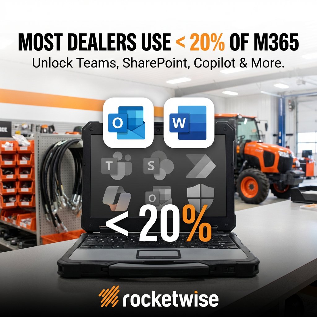 rocketwiseinc's tweet photo. Most dealerships use less than 20% of Microsoft 365. 😬 You’re paying for Teams, SharePoint, Copilot &amp; more — but only using email. rocketwise unlocks the rest. https://t.co/4i8EFlRZSq