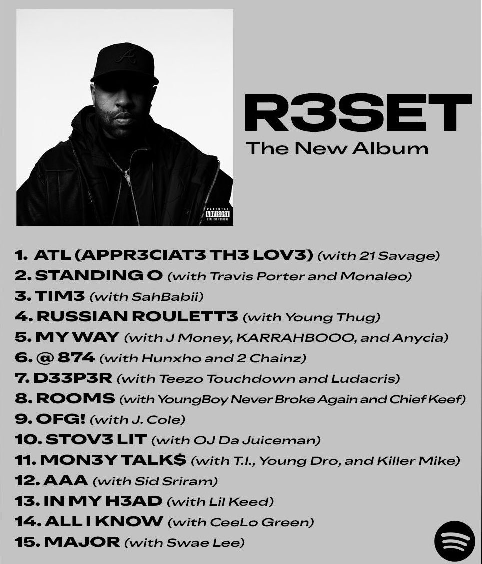 MIKE WILL MADE-IT

R3SET
(NEW ALBUM)

THIS FRIDAY 🚨

👤 J. COLE
👤 21 SAVAGE
👤 YOUNG THUG
👤 SAHBABII
👤 NBA YOUNGBOY
👤 CHIEF KEEF
👤 T.I
👤 SWAE LEE
👤 2 CHAINZ
👤 LUDACRIS
👤 LIL KEED
👤 TRAVIS PORTER
👤 KILLER MIKE
👤 MONALEO
👤 KARRAHBOO
👤 ANYCIA
👤 HUNXHO
👤 YOUNG DRO
👤