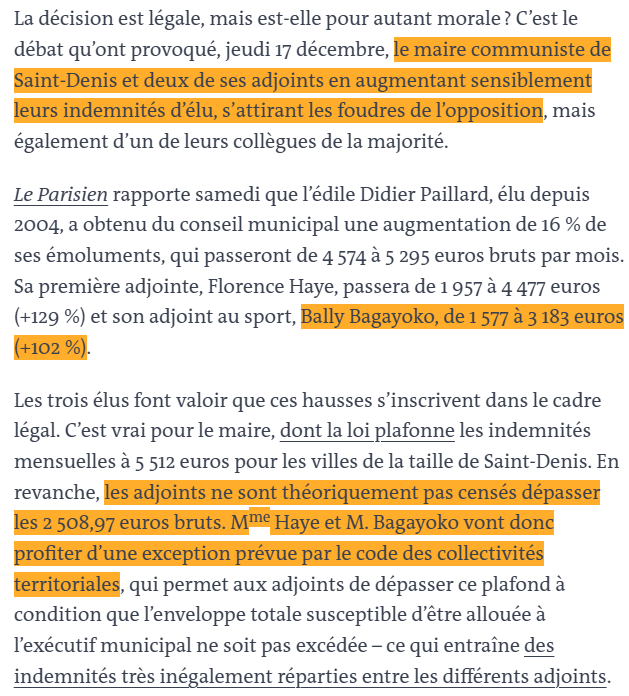 Saint-Denis (93) : quand le nouveau maire LFI  Bally Bagayoko, alors adjoint, doublait son indemnité d’élu.