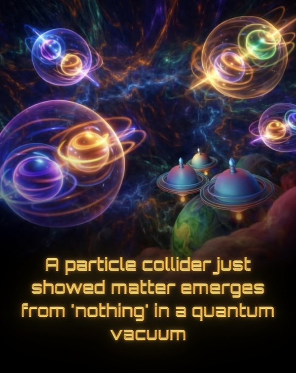 Rainmaker1973's tweet image. Scientists just captured evidence that matter is literally birthed from the "nothingness" of empty space.

For many years, quantum field theory has described the vacuum of empty space not as true nothingness, but as a vibrant, seething arena of fleeting energy fluctuations. In