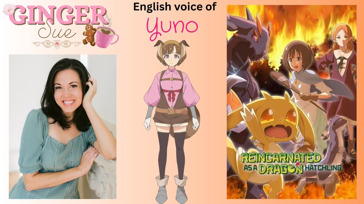 ginger_vo's tweet image. Really excited to join 🐉Reincarnated as a Dragon Hatchling as spunky dog-girl Yuno!🐶Having a blast playing a different character type from my usual elegant ladies (of varying hat sizes😂). Thank you @swapmonster for bringing me in!🥳Dub begins 3/18 #anime #voiceactor