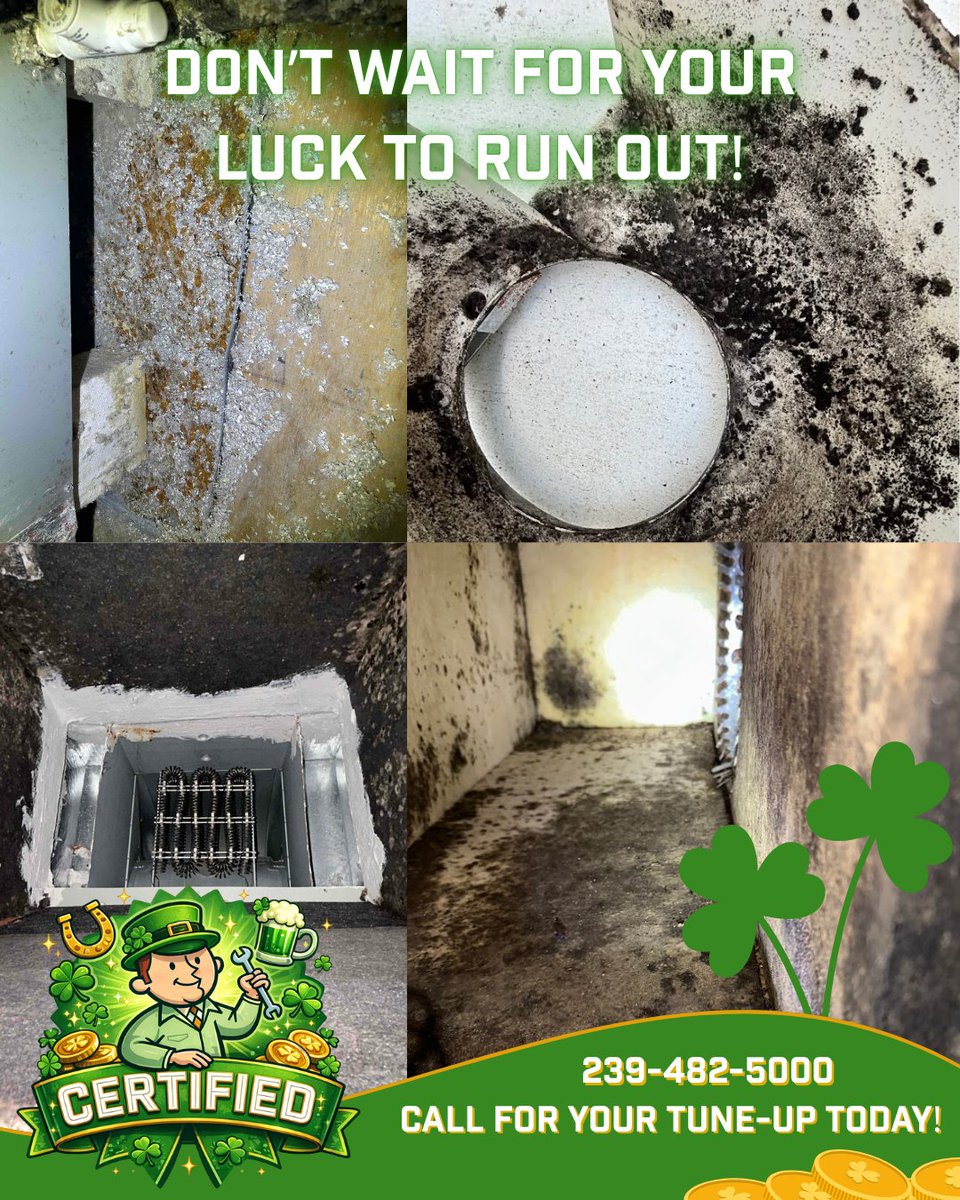 thinkcertified's tweet image. Don’t wait for your luck to run out. 🍀
Let Certified Heating and Cooling give your system a proper tune-up and keep your home running clean and cool. 
#hvac #swfl #thinkcertified #luck #lucky #maintenance #service #stpattysday #saintpatricksday #ductworkcleaning