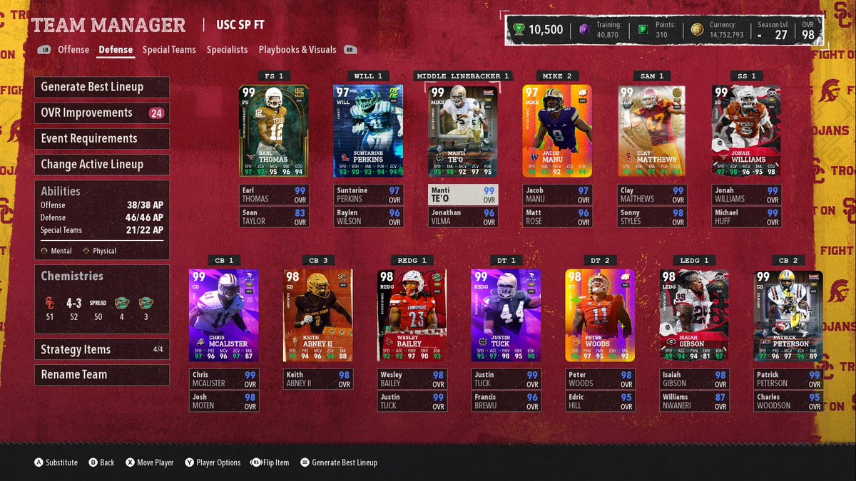 NMS Update (Cept FP): After maxing my Seahawks team to 99 speed at all skilled positions, I haven’t had to much interest in changing it. Could use a new QB and RG, but not playing too much. Reached 98 ovr on Cut and have 15m coins after pulling Bo. The SB Strat cards that give