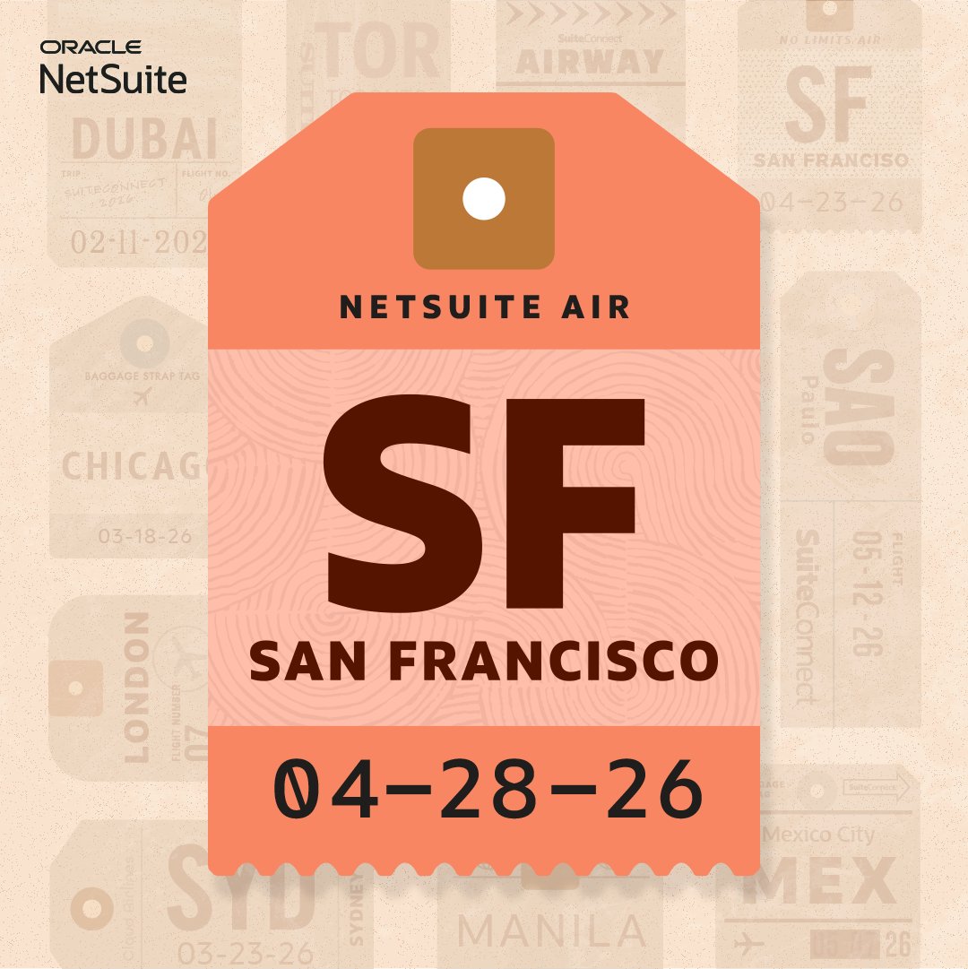 Shankay78's tweet photo. Ready to take off to what’s next? On April 28, #SuiteConnect will be touching down in San Francisco! Register here to join @NetSuite and learn about the latest AI innovations available to your business and the future of NetSuite, NetSuite Next. https://t.co/5xmK1aBT3b https://t.co/xEtKvy5FGi