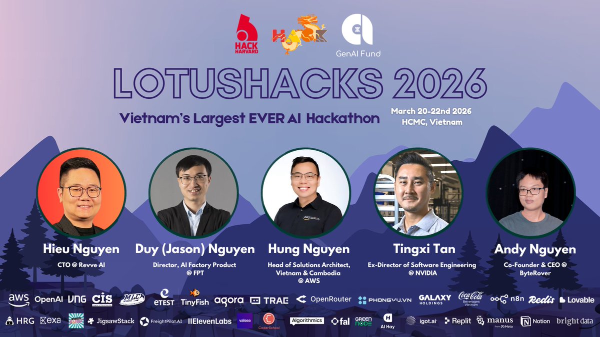realkaiyong's tweet photo. 4 days out. Vietnam’s biggest AI hackathon is almost here 🇻🇳
This Friday, 1,000+ builders start hacking at LotusHacks 2026.
And the people judging Demo Day?
They’re bringing serious weight.
#LotusHacks #AIHackathon #VietnamTech #BuildInPublic https://t.co/4UsfVim9ox
